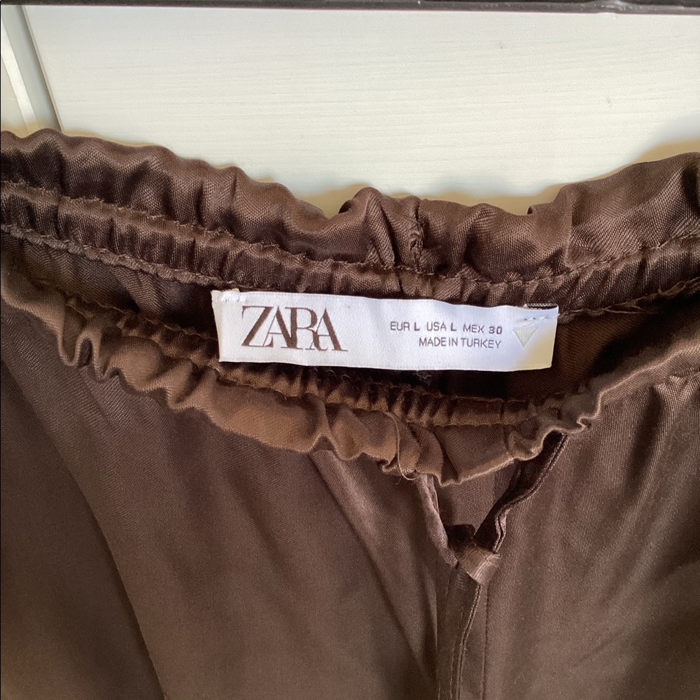 Zara brown satin straight leg pants